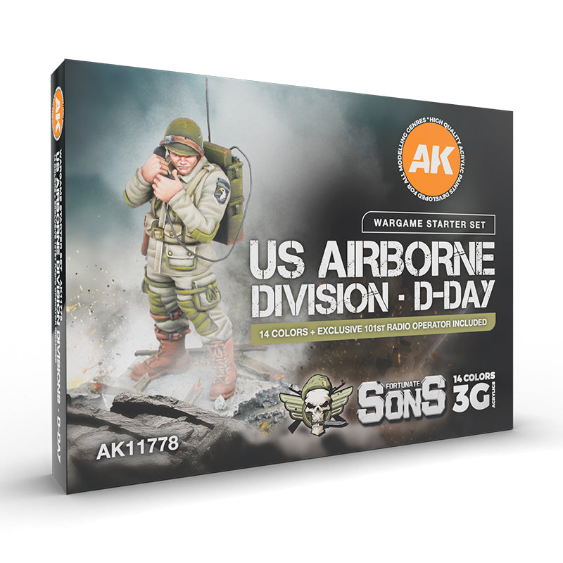 US AIRBORNE DIVISION D-DAY. Wargame Starter SET. 14 COLORS & 1 FIGURE (EXCLUSIVE 101ST RADIO OPERATOR)