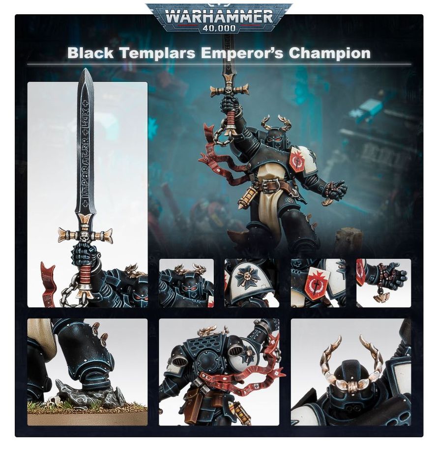 Detalles de la Espada Negra y armadura del Campeón del Emperador