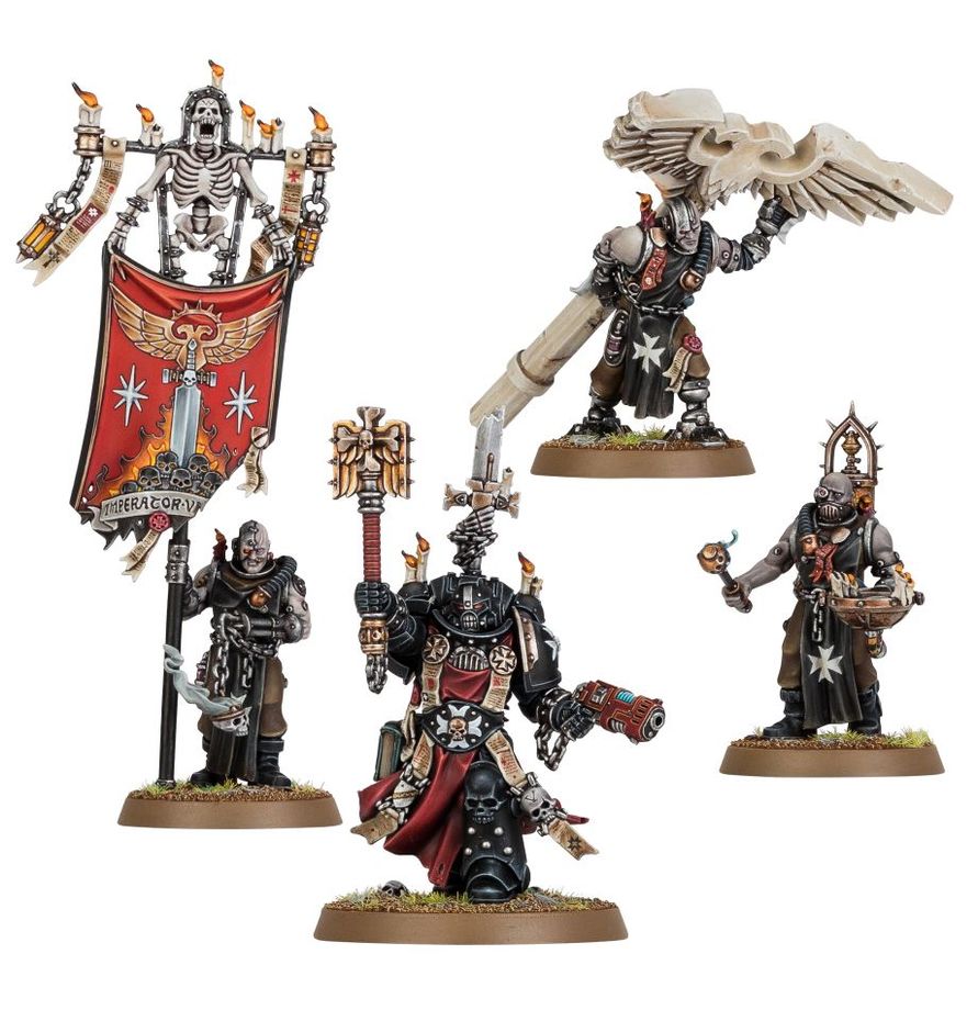 Miniaturas montadas de Capellán Grimaldus y Escolta Black Templars