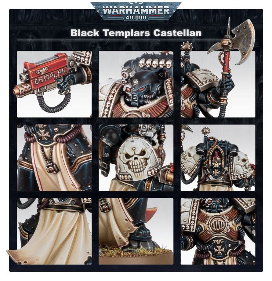 Detalles de armadura y armamento del Castellano Black Templars