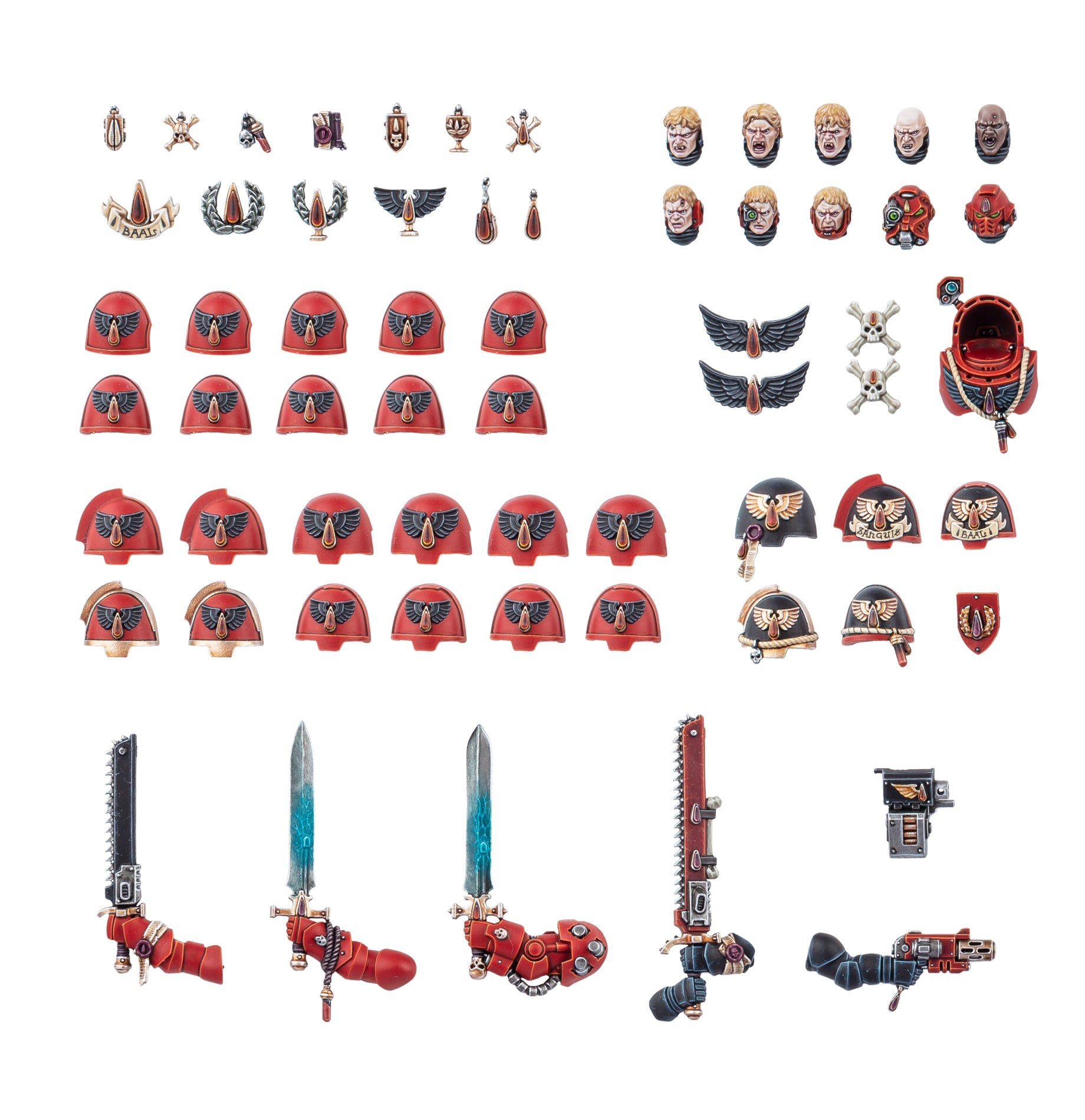 Componentes de mejoras para Blood Angels (Ángeles Sangrientos) incluidos en la Patrulla de Combate de Warhammer 40K