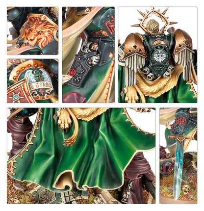 Detalles de la armadura, capa y espada de Lion El'Jonson, Primarca de los Dark Angels