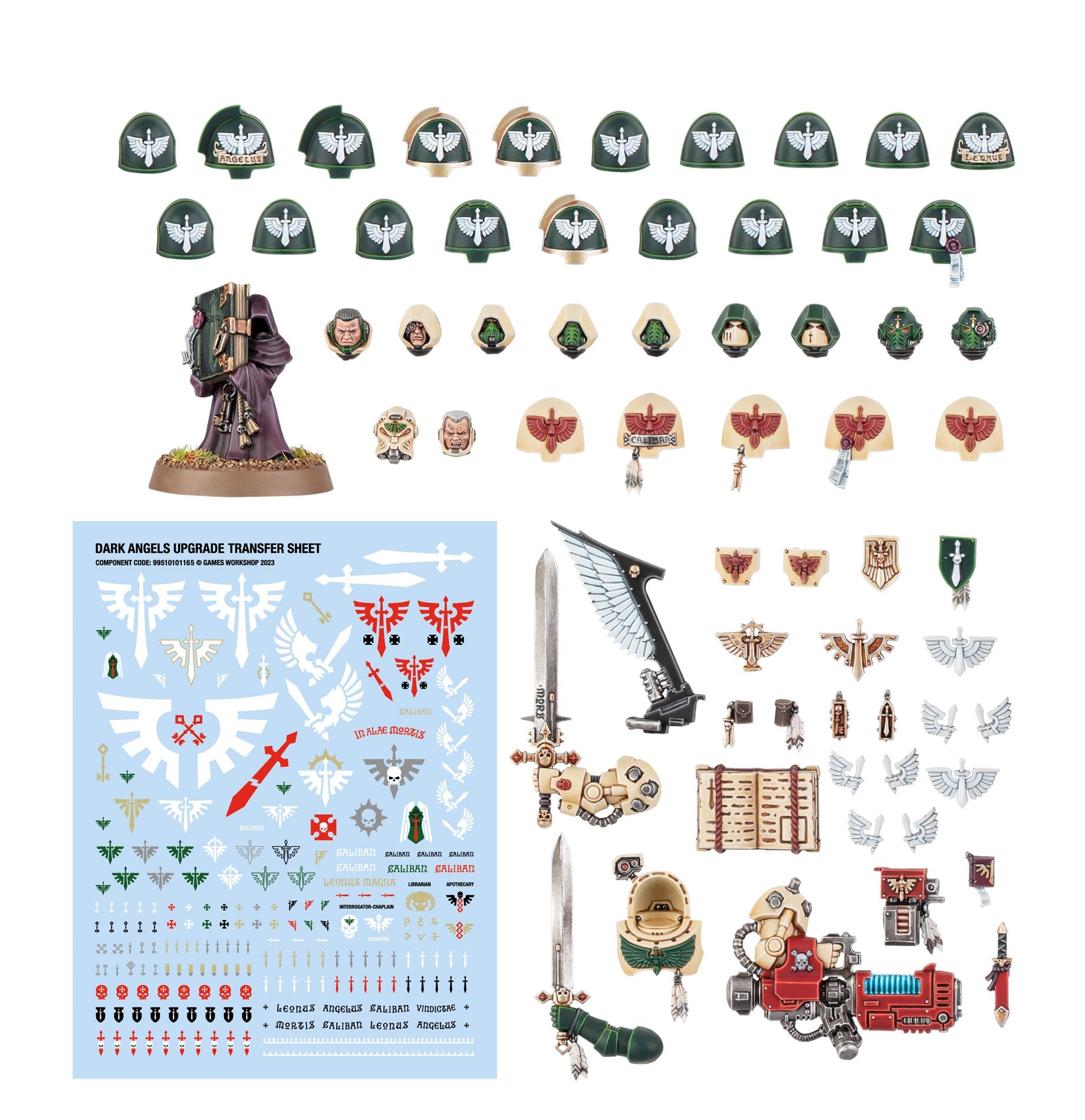 Componentes de mejora y hoja de calcomanías para Dark Angels, Warhammer 40K