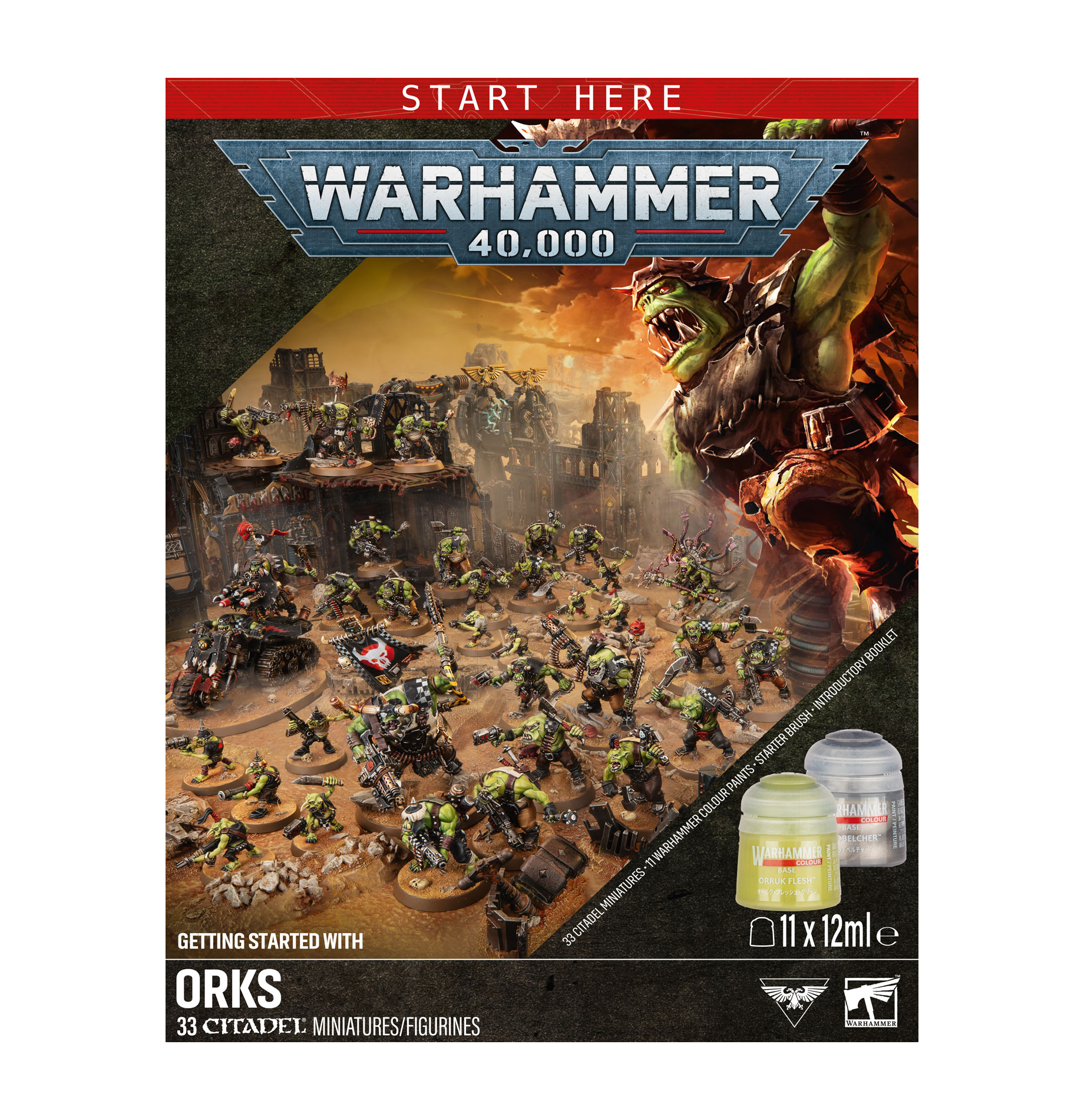 GETTING STARTED WITH ORKS (ENG) - miniatura y caja de Orks Warhammer 40k